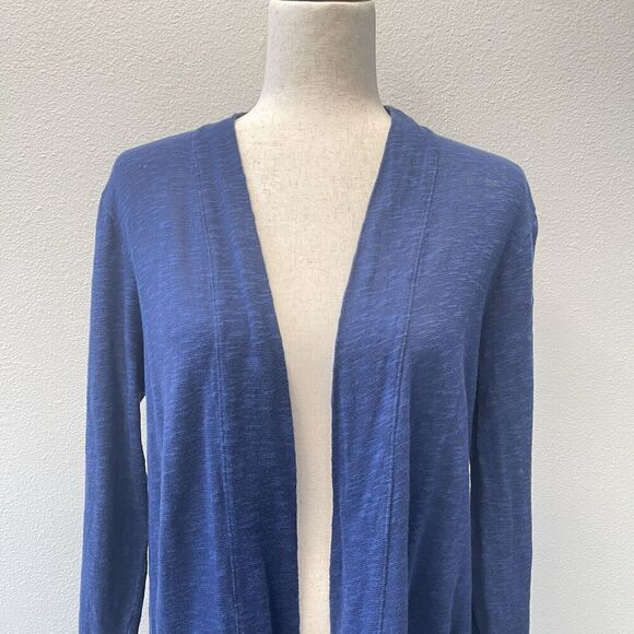 J. Jill Cardigan Sweater Womens Size M Blue Linen Open Front Beachy Coastal - Picture 3 of 8